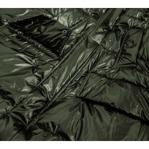 Dámská metalická zimní bunda v khaki barvě s kapucí (8295) khaki S (36)
