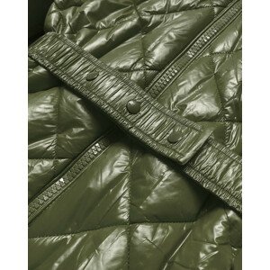 Lesklá zimní bunda v khaki barvě s mechovitým kožíškem (W756) zielony XXL (44)