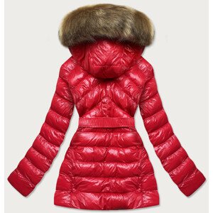 Lesklá červená zimní bunda s mechovitým kožíškem (W674) Červená XL (42)