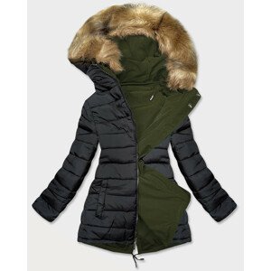 Khaki-černá oboustranná dámská zimní bunda (W557-1BIG) khaki 46
