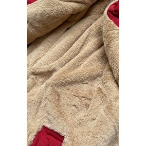 Červeno-béžová teplá dámská zimní bunda (W559) Červená XXL (44)