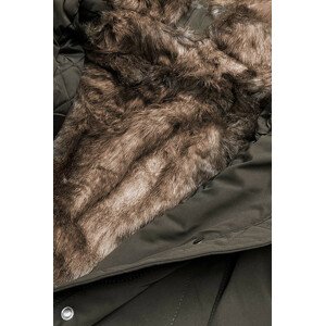 Prošívaná dámská zimní bunda v khaki barvě s kožešinou (M-137) khaki S (36)