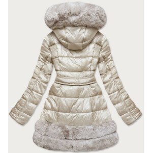 Dámská prošívaná zimní bunda v ecru barvě, obšitá kožešinou (FM16-02) ecru L (40)
