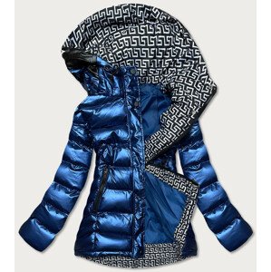 Tmavě modro/bílá dámská prošívaná bunda s kapucí (XW817X) Modrá L (40)