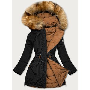 Černo-karamelová oboustranná dámská zimní bunda (M-210A5) Hnědá S (36)