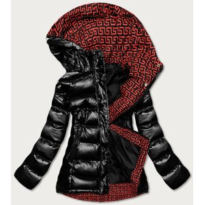 Černo/červená dámská prošívaná bunda s kapucí (XW817X) černá S (36)