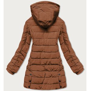 Dámská zimní bunda v karamelové barvě s kapucí (M-21003) Hnědá XXL (44)