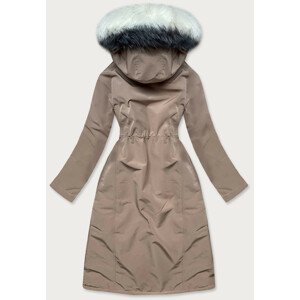 Dlouhá béžová bavlněná dámská zimní bunda parka (WM268) Béžová S (36)