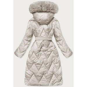 Dlouhá dámská zimní prošívaná bunda v ecru barvě (FM11) ecru XL (42)