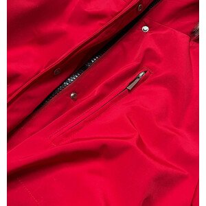 Červeno-béžová dámská zimní bunda s kožešinovou podšívkou (W558) červená XXL (44)