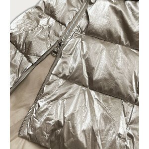 Dlouhá lesklá béžová dámská zimní bunda (775) Béžová XL (42)