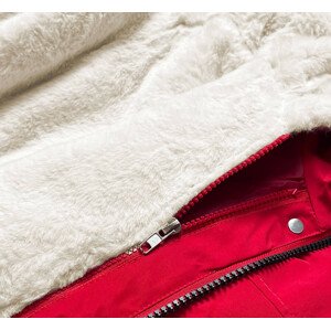 Červeno-ecru teplá dámská zimní bunda (W629) Červená XL (42)