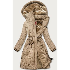 Béžová dámská zimní bunda ke kolenům (M-21601) Béžová XL (42)