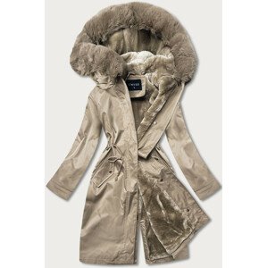 Béžová dámská zimní bunda s mechovitým kožíškem (B537-46) béžová S (36)