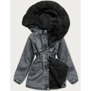 Černá dámská džínová bunda s kožešinovou podšívkou (BR8048-101) černá XXL (44)