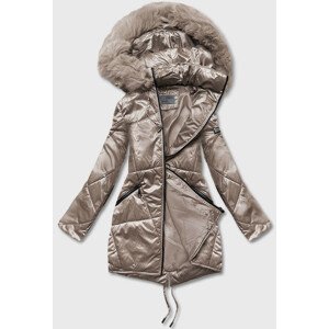 Béžová dámská bunda s kapucí pro přechodné období (B8091-12) Béžová 48