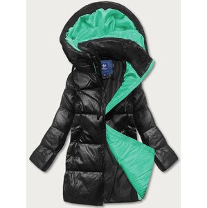 Černo-zelená volná dámská bunda z ekologické kůže (AG6-20B) černá 48