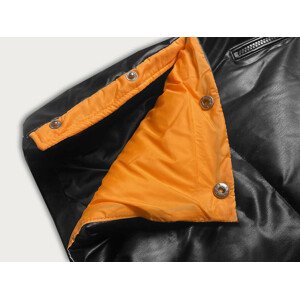 Černo-oranžová volná dámská bunda z ekologické kůže (AG6-20B) černá 48