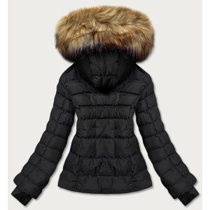 Černo-béžová krátká dámská zimní bunda s kožešinou (5M768-392) černá S (36)