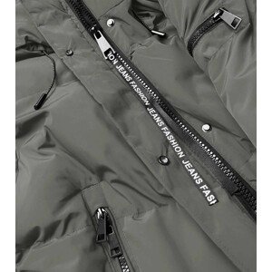 Dlouhá zimní bunda v khaki barvě s kožešinovou podšívkou (2M-011) zielony S (36)