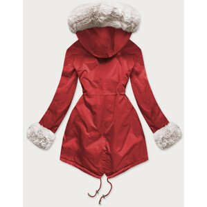 Červeno-ecru dámská zimní bunda parka s mechovitým kožíškem (B530-4046) Červená XL (42)