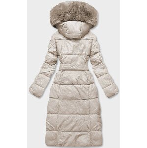 Béžová dámská bunda s kožešinovým límcem (AG6-28) Béžová XXL (44)