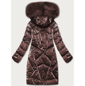 Hnědá dámská zimní bunda s kapucí (H-1105/96) Hnědá XL (42)