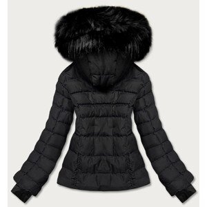 Krátká černá dámská zimní bunda s kožešinou (5M768-392A) černá XL (42)