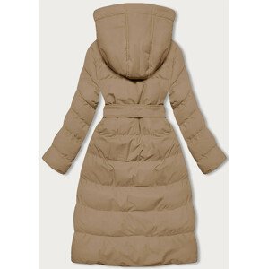 Dlouhá béžová dámská zimní bunda s kapucí (5M3178-84) Béžová S (36)