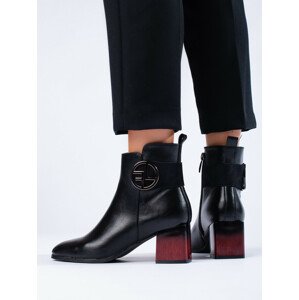 Módní černé  kotníčkové boty dámské na širokém podpatku  36