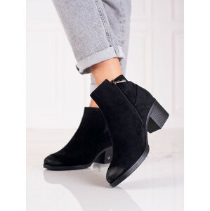 Stylové dámské černé  kotníčkové boty na širokém podpatku  36