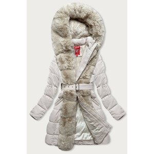 Dámská zimní bunda v barvě ecru s kožešinou (2M-008) Béžová S (36)
