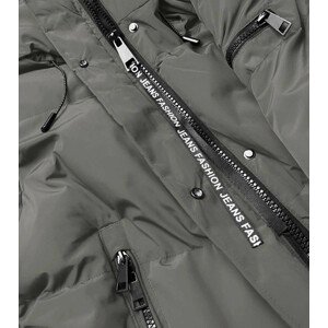 Dlouhá zimní bunda v khaki barvě s kožešinovou podšívkou (2M-011) zielony XXL (44)