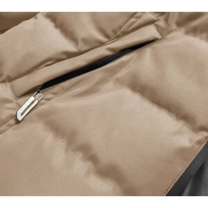 Krátká béžová dámská zimní bunda s kožešinou (5M768-62) Béžová S (36)
