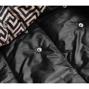 Černo-béžová přeložená obálková dámská bunda s kapucí (B8040-1046) odcienie czerni 46