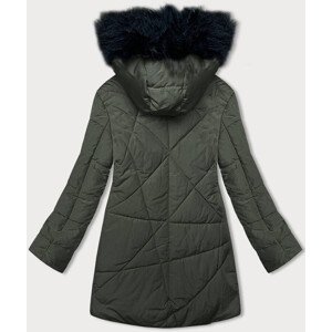Dámská zimní bunda v khaki barvě s kožešinou (V715) odcienie zieleni L (40)