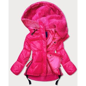 Krátká růžová dámská zimní bunda s kapucí (jin211) Růžová M (38)