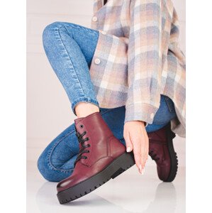 Trendy červené  kotníčkové boty dámské na plochém podpatku  41