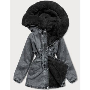 Černá dámská džínová bunda s kožešinovou podšívkou (BR8048-101) černá M (38)