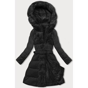 Černá dámská zimní bunda s ozdobnou kožešinou (5M3158-392) odcienie czerni L (40)