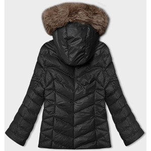 Černo-béžová krátká zimní bunda s kapucí (5M3138-392B) černá S (36)