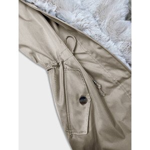 Béžová dámská zimní bunda parka s kožešinou (B557-46046) Béžová XXL (44)