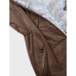 Hnědo-béžová dámská zimní bunda parka s kožešinou (B557-14046) odcienie brązu XXL (44)