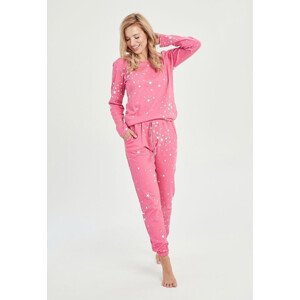 Dámské zateplené pyžamo Erika růžové s hvězdičkami růžová S