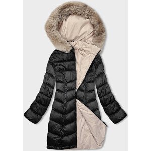 Černo-béžová oboustranná dámská zimní bunda s kapucí (B8203-1046) odcienie czerni 54