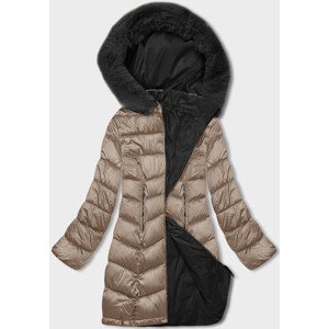 Béžovo-černá oboustranná dámská zimní bunda s kapucí (B8203-1201) Béžová 46