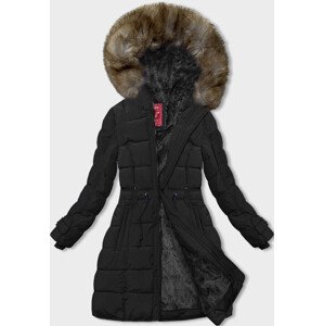 Černá dámská zimní bunda s kožešinovou podšívkou (LHD-23063) odcienie czerni L (40)
