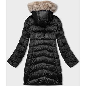 Černo-béžová dámská zimní oboustranná bunda s kapucí (B8202-1046) odcienie czerni S (36)