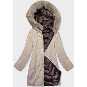 Hnědo-béžová dámská zimní oboustranná bunda s kapucí (B8202-14046) odcienie brązu M (38)