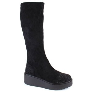 Semišové zateplené boty na podpatcích S.Barski W OLI239 černá 40